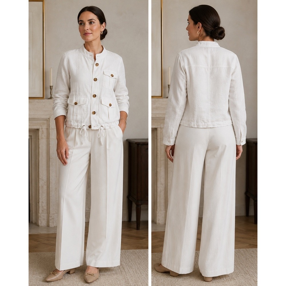 Talbots Off White 100% Linen Jacket XS or Small Minimalist Old Money Boho